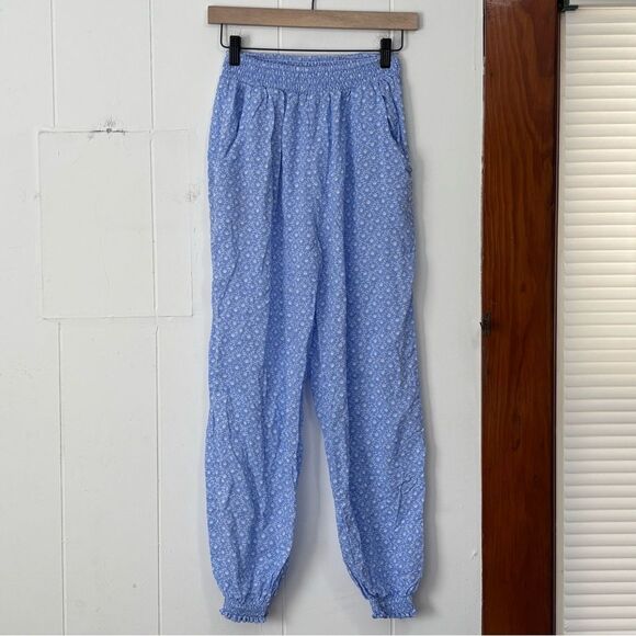 Mable Blue Floral Elastic Waist Jogger Lightweight Pants Small - Picture 1 of 5